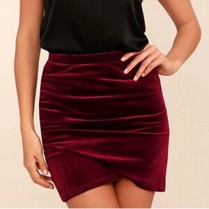 Lulu's Burgundy Velvet Skirt with gathered detail